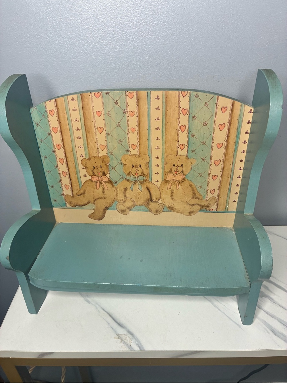 Vintage Teddy Bear Wooden Bench Shelf Nursery Decor